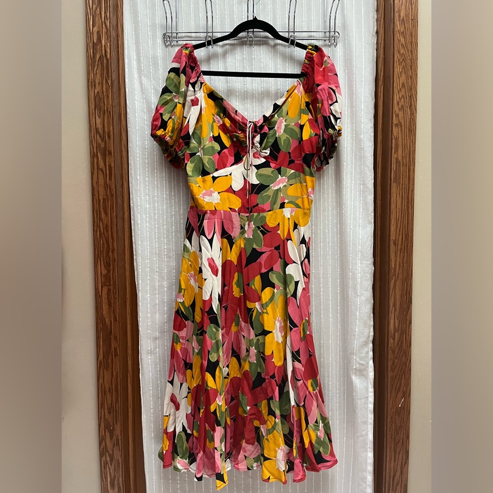 NWT Trashy Diva Puff Sleeve L’ Amour Dress in Flower Power Crepe De Chine Sz 14 - Picture 2 of 9